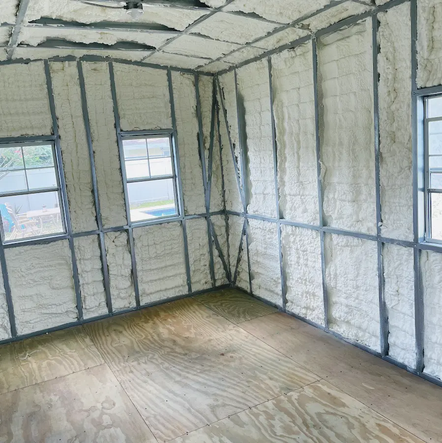 Closed-cell spray foam insulation applied to wall cavities in a residential project in Shenango